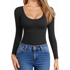 image:imageMANGOPOP Womens Scoop Neck Long Sleeve Shirts for Women Double Lined Tops Fall Outfits for Women 202501 Black