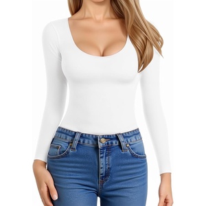 image:imageMANGOPOP Womens Scoop Neck Long Sleeve Shirts for Women Double Lined Tops Fall Outfits for Women 202502 White