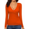 image:imageMANGOPOP Womens Sexy Deep V Neck Tops Long Sleeve Wrap Slim Fit T ShirtsOrange