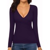 image:imageMANGOPOP Womens Sexy Deep V Neck Tops Long Sleeve Wrap Slim Fit T ShirtsPurple