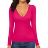 image:imageMANGOPOP Womens Sexy Deep V Neck Tops Long Sleeve Wrap Slim Fit T ShirtsRose Pink