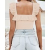 image:imageMANGOPOP Ruffle Sleeve Bodysuit for Women Sleeveless Tank Top Body Suits Square Neck Off Shoulder JumpsuitA Sleeveless Nude