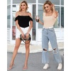 image:imageMANGOPOP Ruffle Sleeve Bodysuit for Women Sleeveless Tank Top Body Suits Square Neck Off Shoulder JumpsuitA Sleeveless Nude