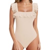 image:imageMANGOPOP Ruffle Sleeve Bodysuit for Women Sleeveless Tank Top Body Suits Square Neck Off Shoulder JumpsuitA Sleeveless Nude