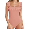 image:imageMANGOPOP Ruffle Sleeve Bodysuit for Women Sleeveless Tank Top Body Suits Square Neck Off Shoulder JumpsuitA Sleeveless Pink