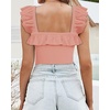 image:imageMANGOPOP Ruffle Sleeve Bodysuit for Women Sleeveless Tank Top Body Suits Square Neck Off Shoulder JumpsuitA Sleeveless Pink