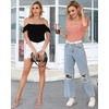 image:imageMANGOPOP Ruffle Sleeve Bodysuit for Women Sleeveless Tank Top Body Suits Square Neck Off Shoulder JumpsuitA Sleeveless Pink