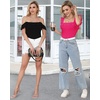 image:imageMANGOPOP Ruffle Sleeve Bodysuit for Women Sleeveless Tank Top Body Suits Square Neck Off Shoulder JumpsuitA Sleeveless Rose Pink