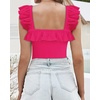 image:imageMANGOPOP Ruffle Sleeve Bodysuit for Women Sleeveless Tank Top Body Suits Square Neck Off Shoulder JumpsuitA Sleeveless Rose Pink