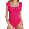 image:imageMANGOPOP Ruffle Sleeve Bodysuit for Women Sleeveless Tank Top Body Suits Square Neck Off Shoulder JumpsuitA Sleeveless Rose Pink