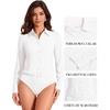 image:imageMANGOPOP Womens Blouse Button Down Long Sleeve Bodysuit Collared Shirt02 White