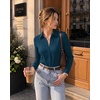 image:imageMANGOPOP Womens Blouse Button Down Long Sleeve Bodysuit Collared ShirtDeep Blue