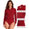 image:imageMANGOPOP Womens Blouse Button Down Long Sleeve Bodysuit Collared ShirtPurplish Red