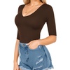 image:imageMANGOPOP Womens V Neck Half Sleeve Bodysuit 34 Sleeve TopsCoffee