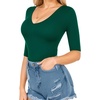 image:imageMANGOPOP Womens V Neck Half Sleeve Bodysuit 34 Sleeve TopsDeep Green
