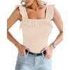 image:imageMANGOPOP Ruffle Sleeve Bodysuit for Women Sleeveless Tank Top Body Suits Square Neck Off Shoulder JumpsuitA Sleeveless Nude