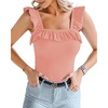 image:imageMANGOPOP Ruffle Sleeve Bodysuit for Women Sleeveless Tank Top Body Suits Square Neck Off Shoulder JumpsuitA Sleeveless Pink