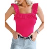 image:imageMANGOPOP Ruffle Sleeve Bodysuit for Women Sleeveless Tank Top Body Suits Square Neck Off Shoulder JumpsuitA Sleeveless Rose Pink