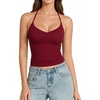 image:imageMANGOPOP Women Halter Tank Top Double Lined Adjustable Spaghetti Strap CamiBurgundy