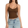 image:imageMANGOPOP Women Halter Tank Top Double Lined Adjustable Spaghetti Strap CamiCoffee