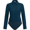 image:imageMANGOPOP Womens Blouse Button Down Long Sleeve Bodysuit Collared ShirtDeep Blue