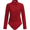 image:imageMANGOPOP Womens Blouse Button Down Long Sleeve Bodysuit Collared ShirtPurplish Red
