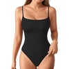 image:imageMANGOPOP Womens Cami Thong Bodysuit Double Lined Square Neck Tank Top01black