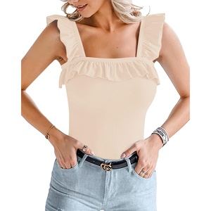image:imageMANGOPOP Ruffle Sleeve Bodysuit for Women Sleeveless Tank Top Body Suits Square Neck Off Shoulder JumpsuitA Sleeveless Nude