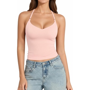 image:imageMANGOPOP Women Halter Tank Top Double Lined Adjustable Spaghetti Strap CamiRose Quartz