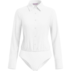 image:imageMANGOPOP Womens Blouse Button Down Long Sleeve Bodysuit Collared Shirt02 White