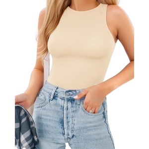 image:imageMANGOPOP Womens Tank Top Bodysuit Racerback Halter TopsLight Apricot