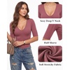 image:imageMANGOPOP Half Sleeve Tops for Women Sexy Deep V Neck Elbow Length Fitted Casual Going Out T Shirt Tops 2026 TrendyMarsala