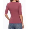 image:imageMANGOPOP Half Sleeve Tops for Women Sexy Deep V Neck Elbow Length Fitted Casual Going Out T Shirt Tops 2026 TrendyMarsala