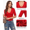 image:imageMANGOPOP Half Sleeve Tops for Women Sexy Deep V Neck Elbow Length Fitted Casual Going Out T Shirt Tops 2026 TrendyRed