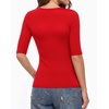 image:imageMANGOPOP Half Sleeve Tops for Women Sexy Deep V Neck Elbow Length Fitted Casual Going Out T Shirt Tops 2026 TrendyRed