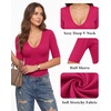image:imageMANGOPOP Half Sleeve Tops for Women Sexy Deep V Neck Elbow Length Fitted Casual Going Out T Shirt Tops 2026 TrendyRose Pink