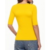 image:imageMANGOPOP Half Sleeve Tops for Women Sexy Deep V Neck Elbow Length Fitted Casual Going Out T Shirt Tops 2026 TrendyYellow