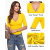 image:imageMANGOPOP Half Sleeve Tops for Women Sexy Deep V Neck Elbow Length Fitted Casual Going Out T Shirt Tops 2026 TrendyYellow