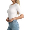 image:imageMANGOPOP Half Sleeve Tops for Women Crew Neck Slim Fitted Casual Going OutCreamy White