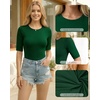 image:imageMANGOPOP Half Sleeve Tops for Women Crew Neck Slim Fitted Casual Going OutDeep Green