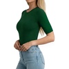 image:imageMANGOPOP Half Sleeve Tops for Women Crew Neck Slim Fitted Casual Going OutDeep Green
