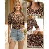 image:imageMANGOPOP Half Sleeve Tops for Women Crew Neck Slim Fitted Casual Going OutLeopard Print