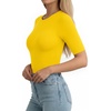 image:imageMANGOPOP Half Sleeve Tops for Women Crew Neck Slim Fitted Casual Going OutYellow