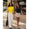 image:imageMANGOPOP Half Sleeve Tops for Women Crew Neck Slim Fitted Casual Going OutYellow