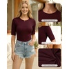 image:imageMANGOPOP Half Sleeve Tops for Women Crew Neck Slim Fitted Casual Going OutZblack White Burgundy