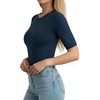 image:imageMANGOPOP Half Sleeve Tops for Women Crew Neck Slim Fitted Casual Going OutZblack White Deep Blue