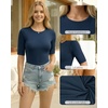 image:imageMANGOPOP Half Sleeve Tops for Women Crew Neck Slim Fitted Casual Going OutZblack White Deep Blue