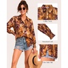 image:imageMANGOPOP Womens Floral Blouses Dressy Casual Button Down Shirts Fall TopsBrown Background Flower
