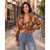 image:imageMANGOPOP Womens Floral Blouses Dressy Casual Button Down Shirts Fall TopsBrown Background Flower