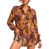 image:imageMANGOPOP Womens Floral Blouses Dressy Casual Button Down Shirts Fall TopsBrown Background Flower